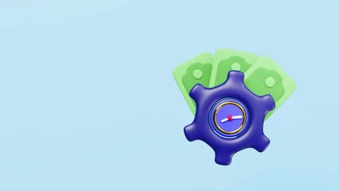 3d cartoon clock in gear icon with banknote isolated on blue background. in.. Video stock 309166675
