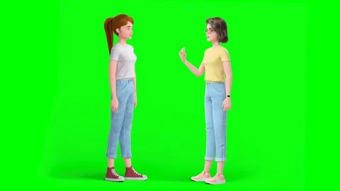 3D Cartoon Conversation Between Two Casual Women on Green Background Vídeos de archivo 318959313
