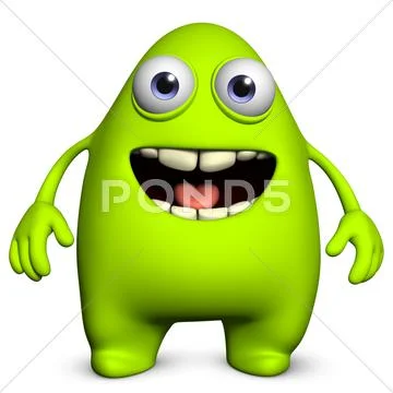 3d cartoon cute green alien Stock Illustration