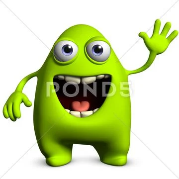 3d cartoon cute green alien Stock Illustration