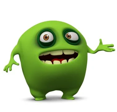 3d cartoon cute green alien Stock-Illustration