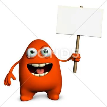 3d cartoon cute monster holding placard Stock Illustration