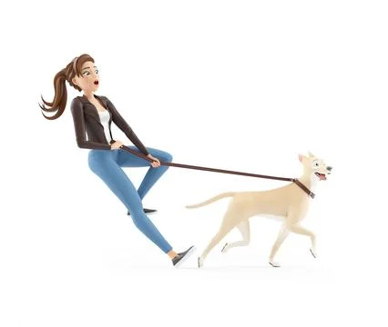 3d cartoon dog pulling on the leash Stock Illustration