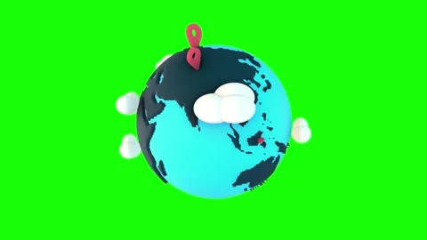 3D Cartoon Earth Rotating with Red Location Pins On Green Screen Stock Footage 302540203