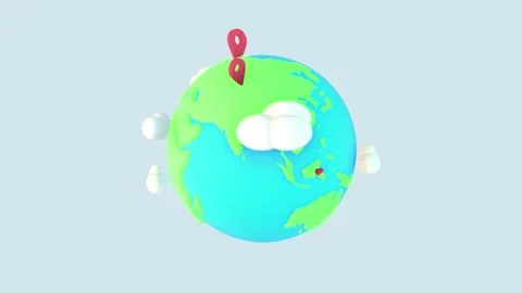 3D Cartoon Earth Rotating with Red Location Pins Stock Footage 302540210