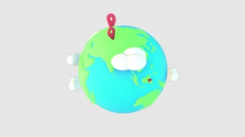 3D Cartoon Earth Rotating with Red Location Pins On Alpha Channel Stock Footage 302540255