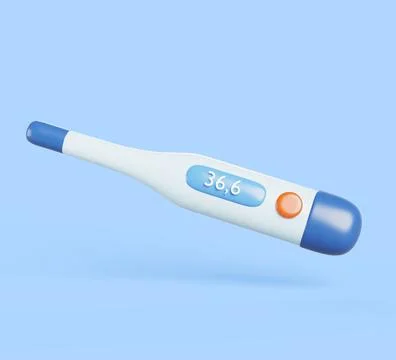 3d cartoon electronic thermometer with normal healthy temperature render Stock Illustration