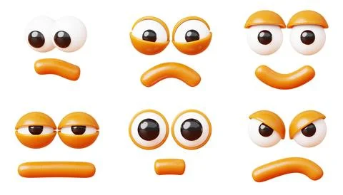 3d cartoon faces, expressive eyes and mouth for animated character design Stock Illustration