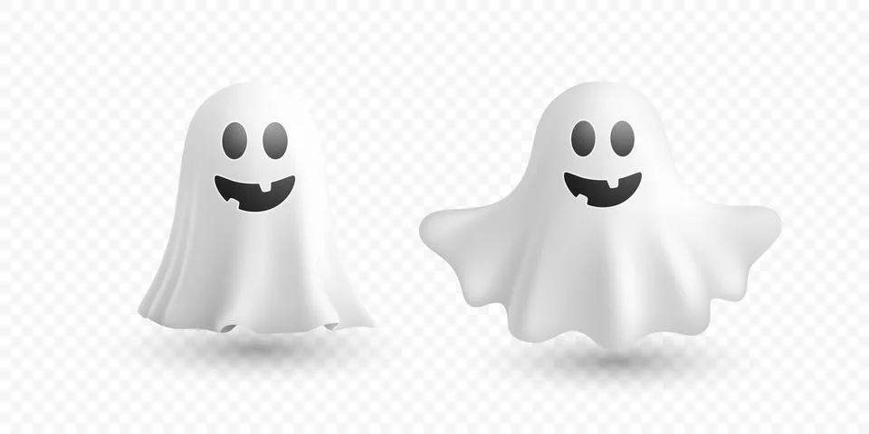 3D Cartoon Ghosts Vector Illustration Set. Cute Halloween Ghost Characters with Stock Illustration