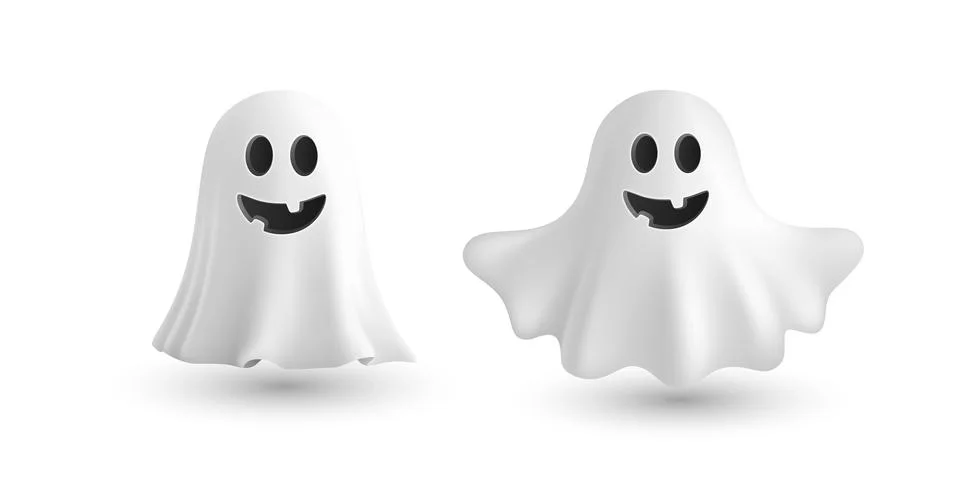 3D Cartoon Ghosts Vector Illustration Set. Cute Halloween Ghost Characters with Stock Illustration