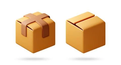 3d cartoon gift box and cardboard box icons. Stock Illustration