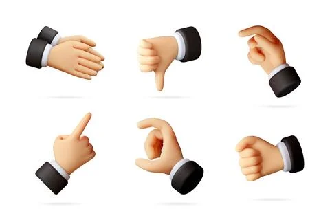 3d cartoon hand gesture set with suit sleeves Stock Illustration
