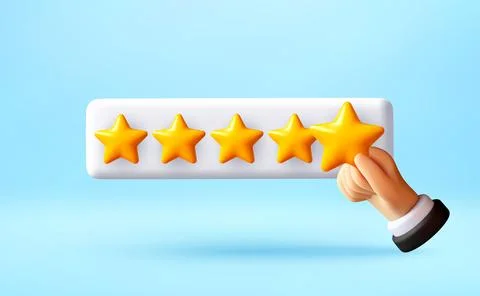 3D Cartoon hand giving five star rating. Stock Illustration