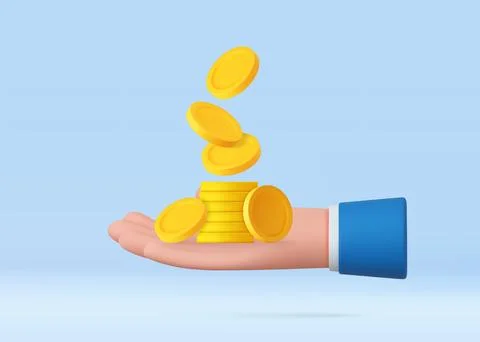 3D cartoon hand holding stack of coins. Stock Illustration