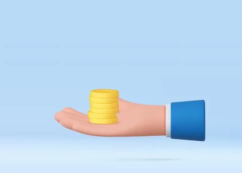 3D cartoon hand holding stack of coins. Stock Illustration