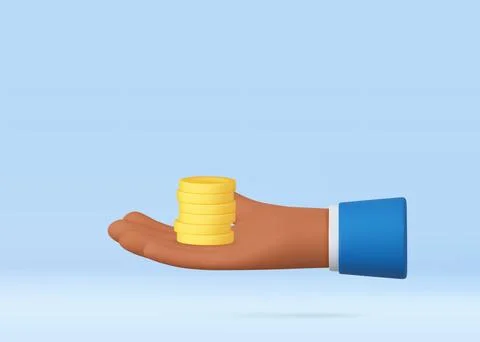 3D cartoon hand holding stack of coins. Stock Illustration