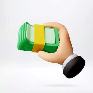 3D Cartoon hand holding a stack of cash. Stock Illustration