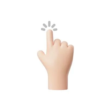 3D cartoon hand icon for touch control graphics on isolated background. Illustrazione stock