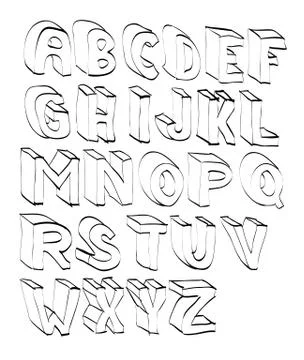 3d cartoon hand lettered alphabeth Illustrazione stock