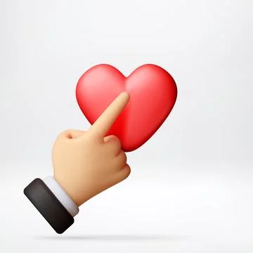 3d cartoon hand pointing at red heart. Stock-Illustration