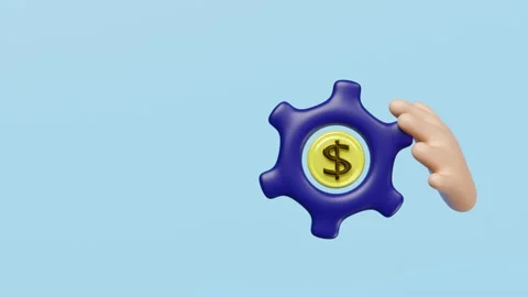 3d cartoon hand with question mark, dollar coins icon isolated on blue back.. Stock Footage 309990825