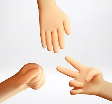 3d cartoon hands playing rock paper scissors. Stock Illustration