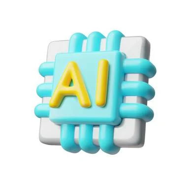 3D cartoon icon of an artificial intelligence chip, blue and yellow. Digital イラスト素材