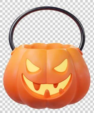 3D Cartoon jack-o-lantern Pumpkin Bucket Stock Illustration