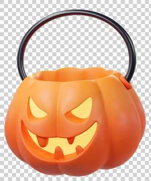 3D Cartoon jack-o-lantern Pumpkin Bucket Stock Illustration