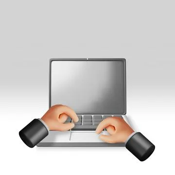 3D cartoon laptop computer and hands Illustrazione stock