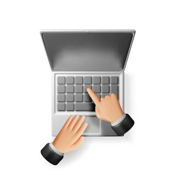 3D cartoon laptop computer and hands 库存插图