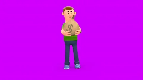 3D Cartoon Man Catching Falling Bag Of Money 库存影片 266534934