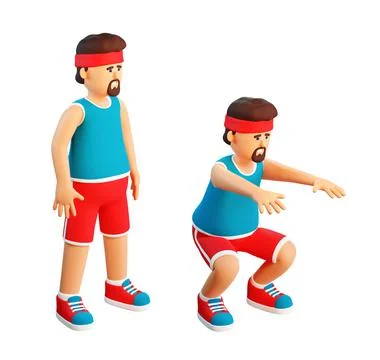 3d cartoon man doing squats Stock Illustration