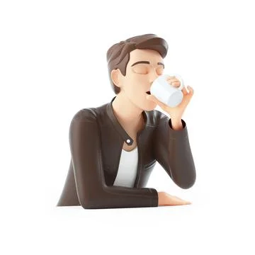 3d cartoon man drinking coffee Stock Illustration