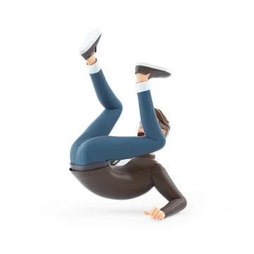 3d cartoon man falling down on floor Stock Illustration