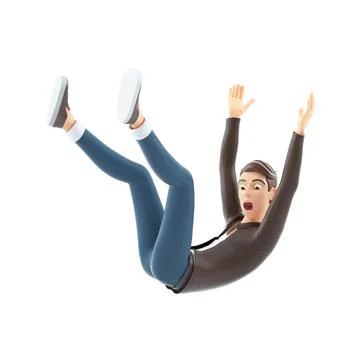 3d cartoon man falling from height Stock Illustration