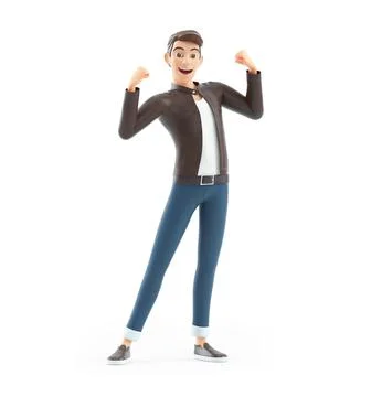 3d cartoon man flexing arm muscles Illustrazione stock