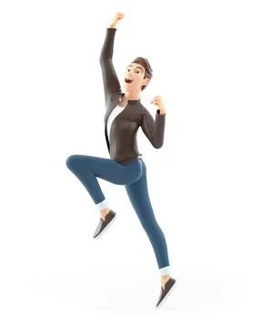 3d cartoon man jumping for joy Illustrazione stock