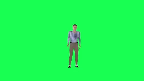 3d cartoon man looking around front angle green screen Video stock 257685815