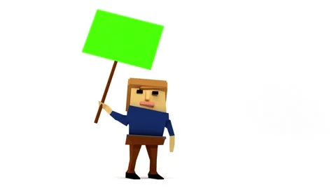 3d cartoon man with poster. Low poly. Stock-Footage 66312945