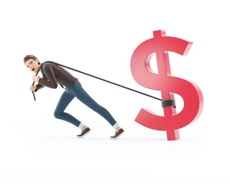 3d cartoon man pulling dollar sign Stock Illustration