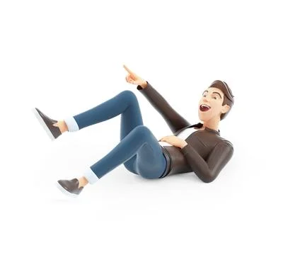 3d cartoon man rolling on the floor and laughing Stock Illustration