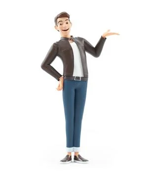 3d cartoon man showing something with his hand Stock Illustration