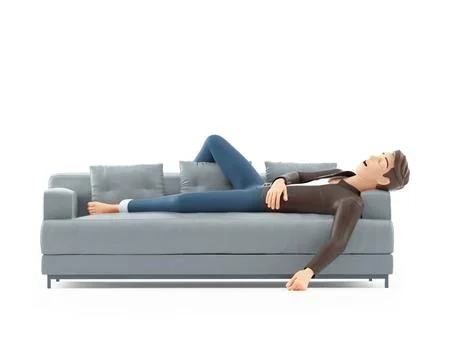 3d cartoon man sleeping on sofa Stock Illustration