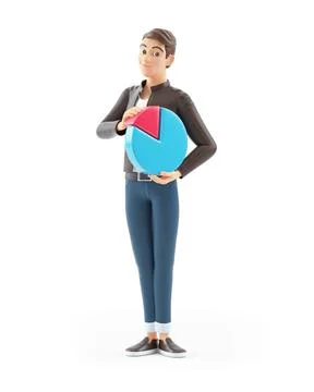 3d cartoon man standing with pie chart Stock Illustration