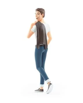 3d cartoon man walking with jacket over his shoulder Stock Illustration