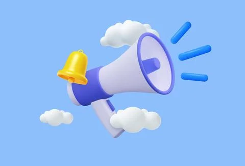 3D Cartoon Megaphone with Bell notification. Stock Illustration