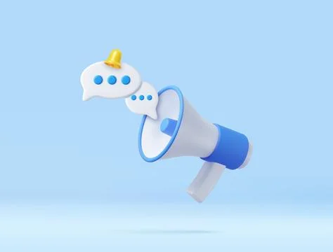 3D Cartoon Megaphone with Bell notification. Stock Illustration