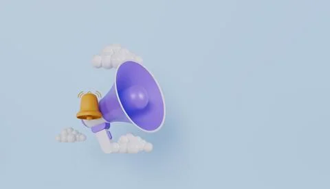 3D Cartoon Megaphone with Bell notification, Marketing time concept Stock Illustration