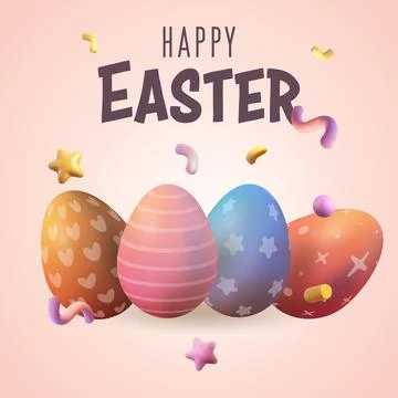 3d cartoon multicolored cute easter voluminous eggs, happy easter Stock Illustration